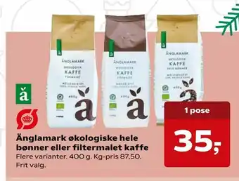 Dagli'Brugsen Änglamark økologiske hele bønner eller filtermalet kaffe tilbud