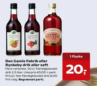 Kvickly Den Gamle Fabrik eller Rynkeby drik eller saft tilbud