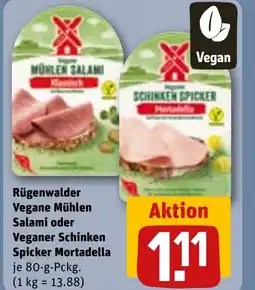REWE DE Rügenwalder Vegane Mühlen Salami oder Veganer Schinken Spicker Mortadella tilbud