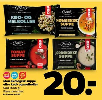 Netto Mou økologisk suppe eller kød- og melboller tilbud