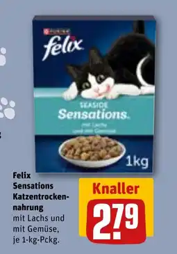 REWE DE Felix sensations katzentrocken- nahrung mit lachs und mit gemüse, tilbud