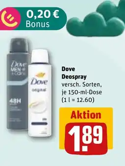 REWE DE Dove Deospray versch. Sorten, tilbud