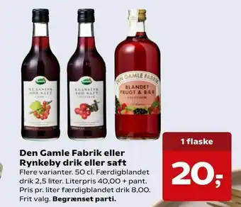 SuperBrugsen Den Gamle Fabrik eller Rynkeby drik eller saft tilbud