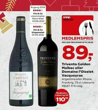 SuperBrugsen Trivento Golden Malbec eller Domaine l'Oiselet Vacqueyras tilbud