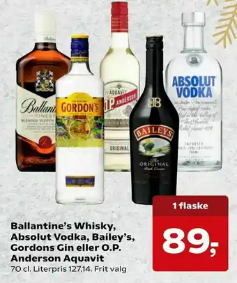 SuperBrugsen Ballantine's Whisky, Absolut Vodka, Bailey's, Gordons Gin eller O.P. Anderson Aquavit tilbud