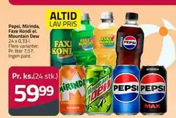 Fleggaard Pepsi, Mirinda, Faxe Kondi el. Mountain Dew, DKK 59.99 tilbud