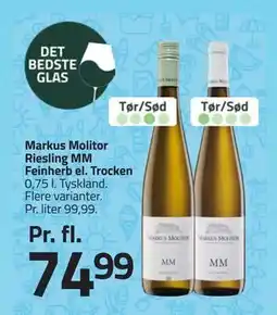 Fleggaard Markus Molitor Riesling MM Feinherb el. Trocken, DKK 74.99 tilbud