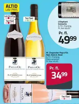 Fleggaard M. Chapoutier Pays d’Oc Rød, Hvid el. Rosé, DKK 34.99 tilbud
