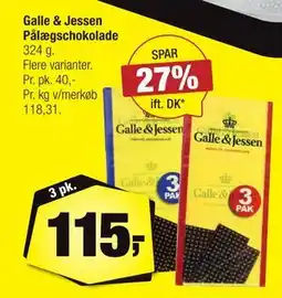 Calle Galle & Jessen Pålægschokolade, DKK 115 tilbud