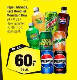 Calle Pepsi, Mirinda, Faxe Kondi el. Mountain Dew, DKK 60 tilbud