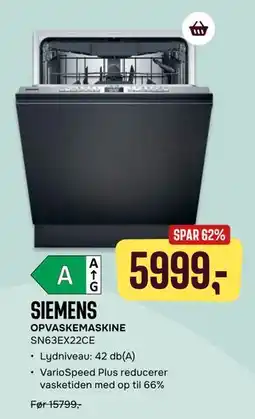 Skousen OPVASKEMASKINE SN63EX22CE, DKK 5999 tilbud