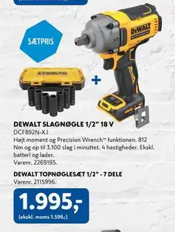 Davidsen DEWALT SLAGNØGLE 1/2” 18 V + DEWALT TOPNØGLESÆT 1/2” - 7 DELE, DKK 1995 tilbud