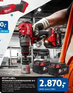 Davidsen MILWAUKEE SLAGBOREMASKINE 18 V, DKK 2870 tilbud