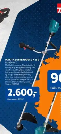 Davidsen MAKITA BUSKRYDDER 2 X 18 V DUR369AZ tilbud