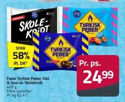 Fleggaard Fazer Tyrkisk Peber, Hot & Sour el. Skolekridt, DKK 24.99 tilbud