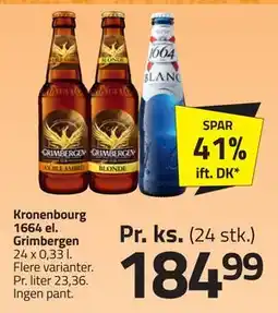 Fleggaard Kronenbourg 1664 el. Grimbergen, DKK 184.99 tilbud