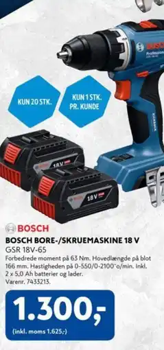 Davidsen BOSCH BORE-/SKRUEMASKINE 18 V GSR 18V-65 tilbud