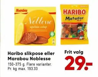 Bilka Haribo slikpose eller Marabou Noblesse tilbud