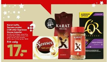 Bilka Karat kaffe, Senseo puder, L'OR eller Espresso House kapsler tilbud