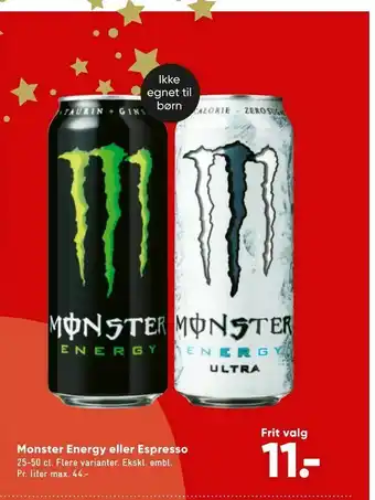 Bilka Monster Energy eller Espresso tilbud