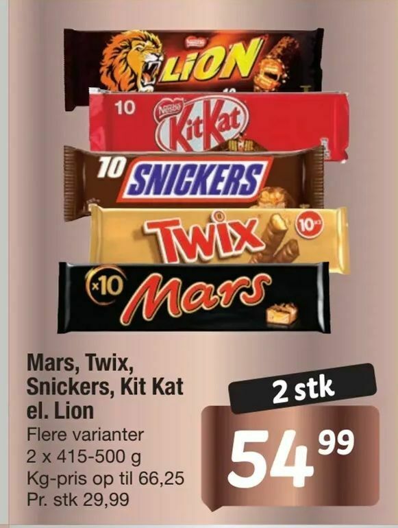 Mars, Twix, Snickers, Kit Kat el. Lion tilbud hos Fakta Tyskland