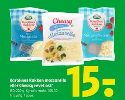 Coop 365 Karolines Køkken mozzarella eller Cheasy revet ost* tilbud