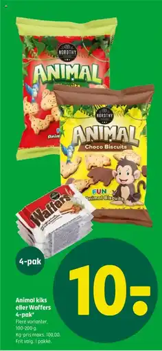 Coop 365 Animal kiks eller waffers 4-pak* tilbud
