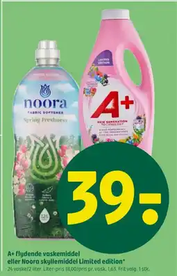 Coop 365 A+ flydende vaskemiddel eller Noora skyllemiddel Limited edition* tilbud