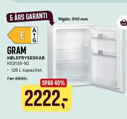 Skousen GRAM KØLEFRYSESKAB tilbud