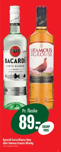 Min Købmand Bacardi Carta Blanca Rom eller Famous Grouse Whisky tilbud