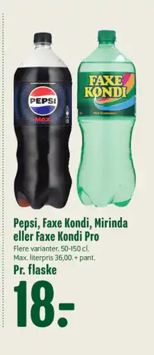 Min Købmand Pepsi, Faxe Kondi, Mirinda eller Faxe Kondi Pro tilbud