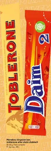 Bilka Marabou kingsize bar, toblerone eller daim dobbelt tilbud