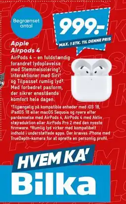 Bilka Apple Airpods 4, DKK 999 tilbud