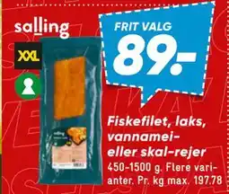 Bilka Fiskefilet, laks, vannamei- eller skal-rejer, DKK 89 tilbud
