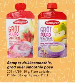 Bilka Semper drikkesmoothie, grød eller smoothie pose, DKK 10 tilbud