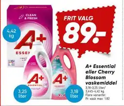 Bilka A+ Essential eller Cherry Blossom vaskemiddel, DKK 89 tilbud