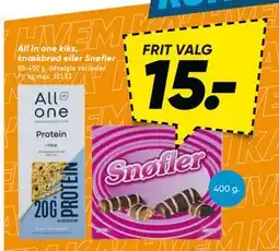 Bilka All in one kiks, knækbrød eller Snøfler, DKK 15 tilbud