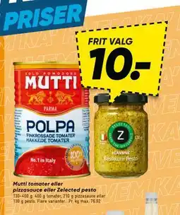 Bilka Mutti tomater eller pizzasauce eller Zelected pesto, DKK 10 tilbud