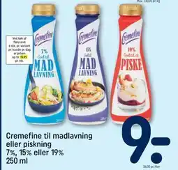 REMA 1000 Cremefine til madlavning eller piskning 7%, 15% eller 19% 250 ml, DKK 9 tilbud