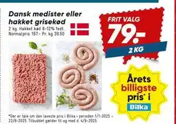 Bilka Dansk medister eller hakket grisekød, DKK 79 tilbud