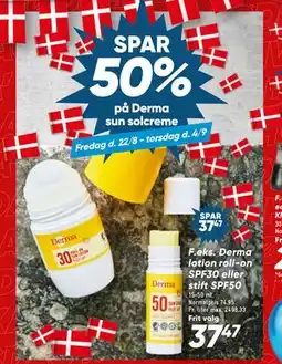 Bilka Spar 50% på Derma sun solcreme tilbud