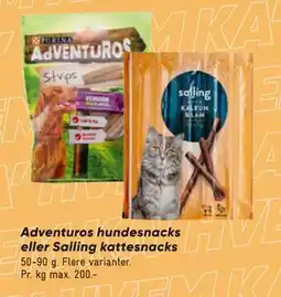 Bilka Adventuros hundesnacks eller Salling kattesnacks, DKK 10 tilbud