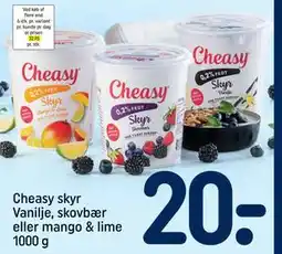 REMA 1000 Cheasy skyr Vanilje, skovbær eller mango & lime 1000 g, DKK 20 tilbud