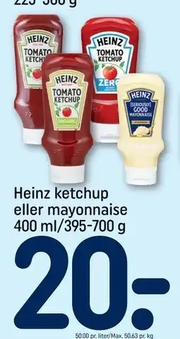 REMA 1000 Heinz ketchup eller mayonnaise 400 ml/395-700 g, DKK 20 tilbud