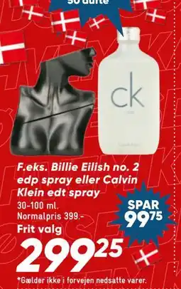 Bilka Billie Eilish no. 2 edp spray eller Calvin Klein edt spray, DKK 299.25 tilbud