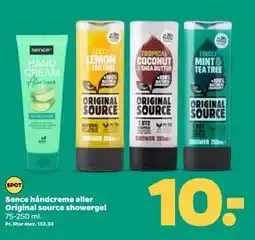 Netto Sence håndcreme eller Original source showergel, DKK 10 tilbud