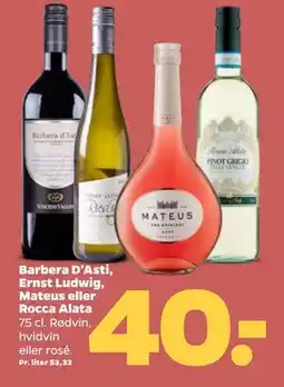 Netto Barbera D'Asti, Ernst Ludwig, Mateus eller Rocca Alata, DKK 40 tilbud