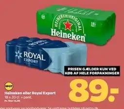 Netto Heineken eller Royal Export, DKK 89 tilbud