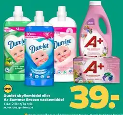 Netto Dunlet skyllemiddel eller A+ Summer Breeze vaskemiddel, DKK 39 tilbud