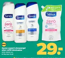 Netto Sanex expert showergel eller refill håndsæbe, DKK 29 tilbud